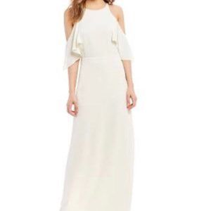 Ruffle Sleeve High Neck Formal Evening Maxi Dress